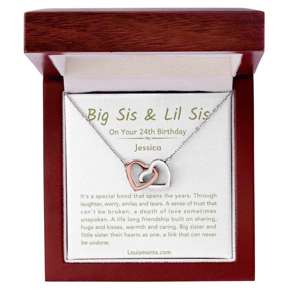 Personalized Big Sister & Little Sister Necklace For 24th Birthday Gift | Interlocking Hearts Necklace