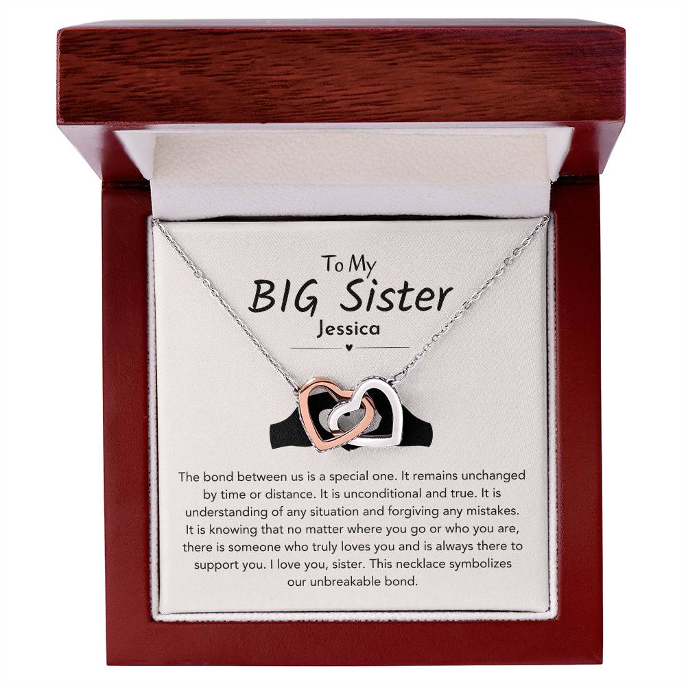Personalized Big Sister Necklace From Little Sister, Sister 2 Hearts Necklace Gift For Elder Sister