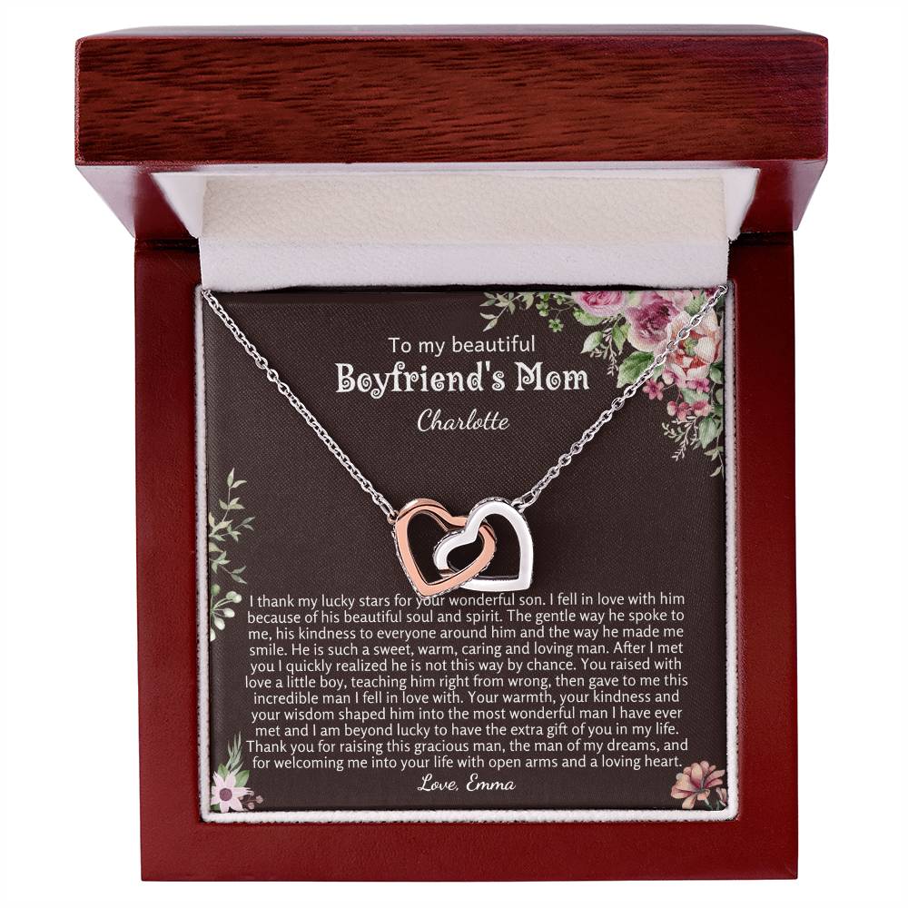 Personalized Gift for Boyfriends Mom | Interlocking Hearts Necklace for Birthday, Mother's Day, Christmas