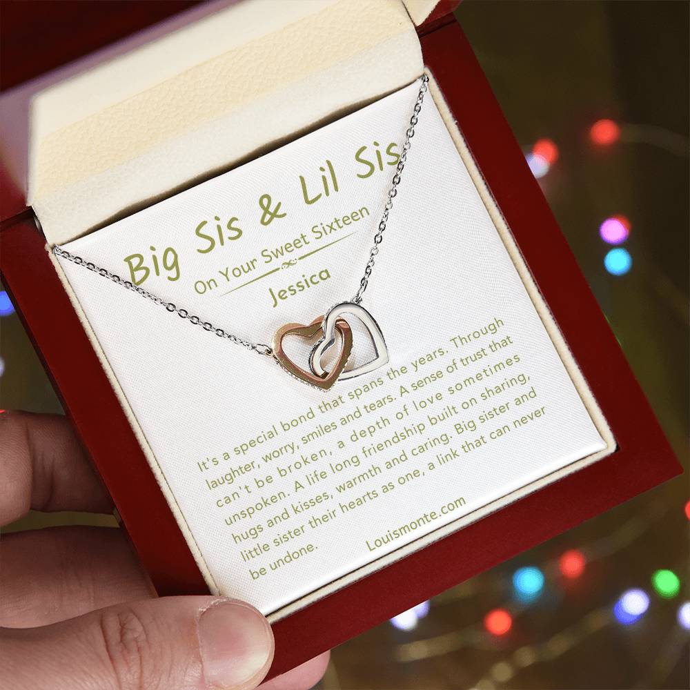 Personalized Big Sister & Little Sister Necklace For Sweet Sixteen Birthday Gift | Interlocking Hearts Necklace