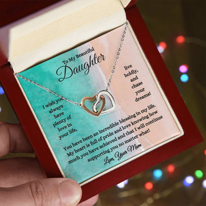 Personalized Daughter Gift From Mom - Incredible Blessing Interlocking Hearts Necklace