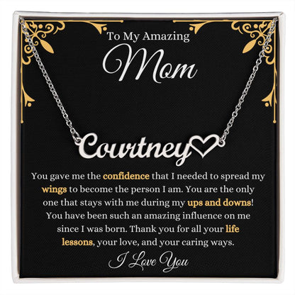 Personalized Gift for Mom | Life Lessons | Heart Name Necklace