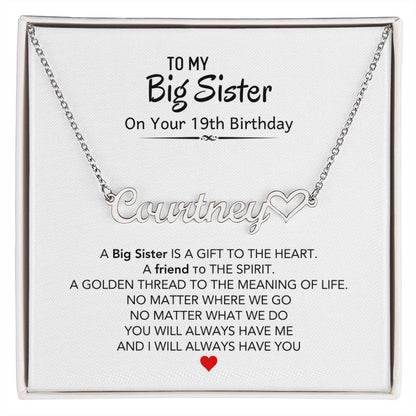 Personalized Big Sister Heart Name Necklace For 19th Birthday Gift
