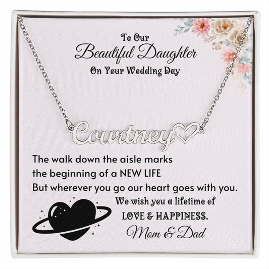 Beautiful Daughter Wedding Gift from Mom & Dad | Personalized Heart Name Necklace for Bride