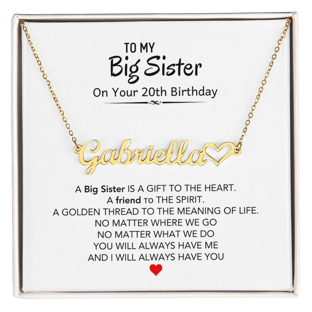 Big Sister Heart Name Necklace For 20th Birthday Gift