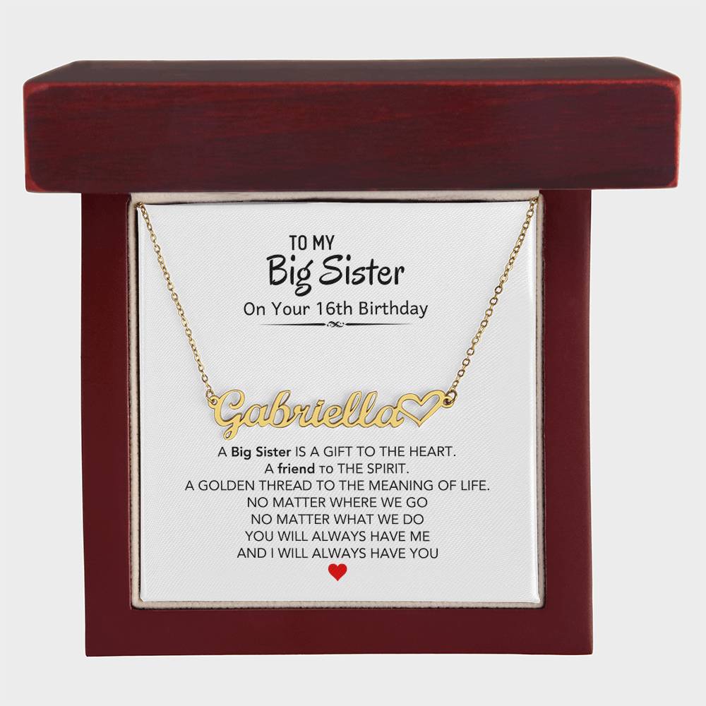 Personalized Big Sister Heart Name Necklace For 16th Birthday Gift