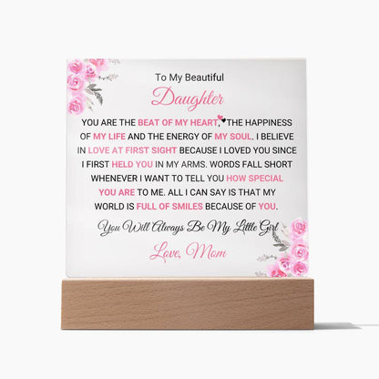 To My Beautiful Daughter Gift from Mom | Beat of My Heart - Acrylic Plaque | Present for Birthday, Christmas & Just Because