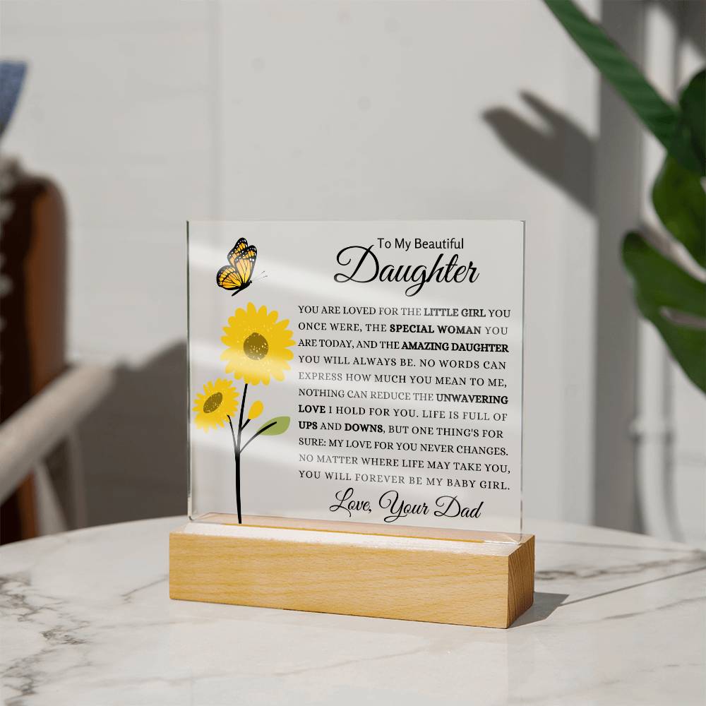 Present for Grown Up Daughter from Dad | Gift for Birthday, Christmas, Graduation, Mother's Day | Square Acrylic Plaque