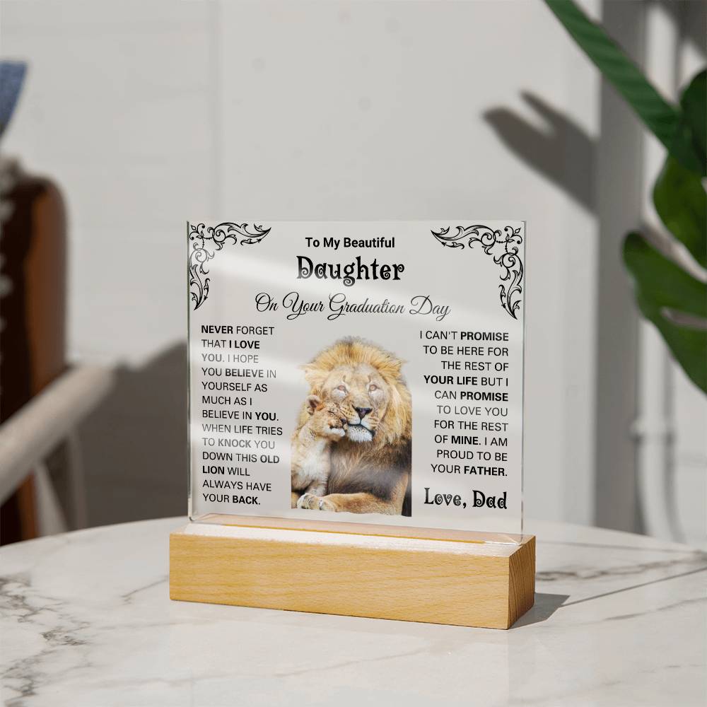 Elegant graduation keepsake with wooden base for daughter