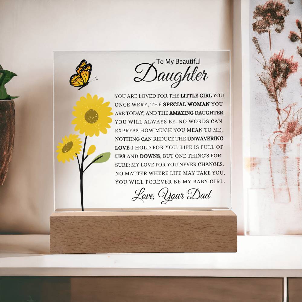 Present for Grown Up Daughter from Dad | Gift for Birthday, Christmas, Graduation, Mother's Day | Square Acrylic Plaque