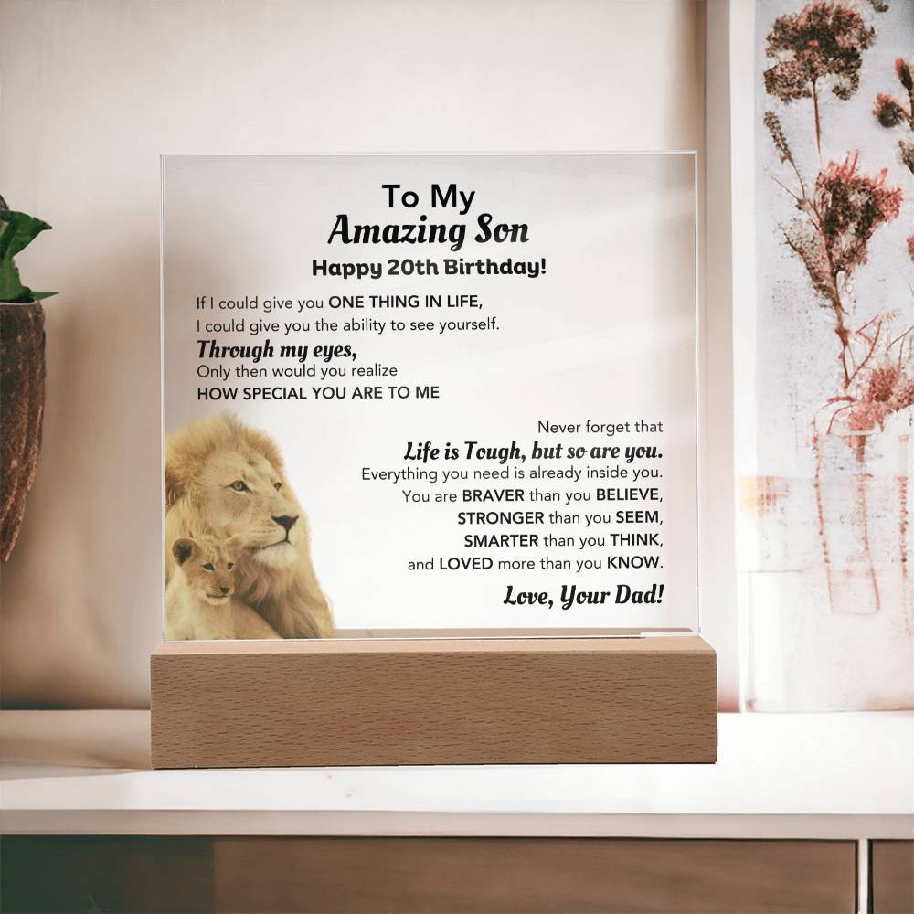 To My Amazing Son | Happy 20th Birthday Gift From Dad | Square Acrylic Plaque