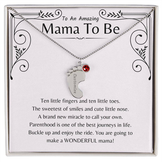 Mama To Be Gift | Baby Feet Necklace with Birthstone For New Moms