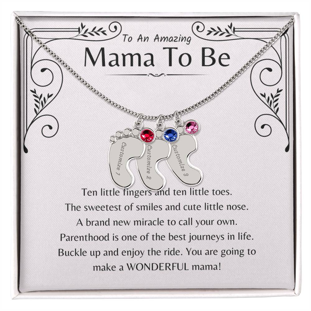 3 Baby Feet Necklace with Birthstone