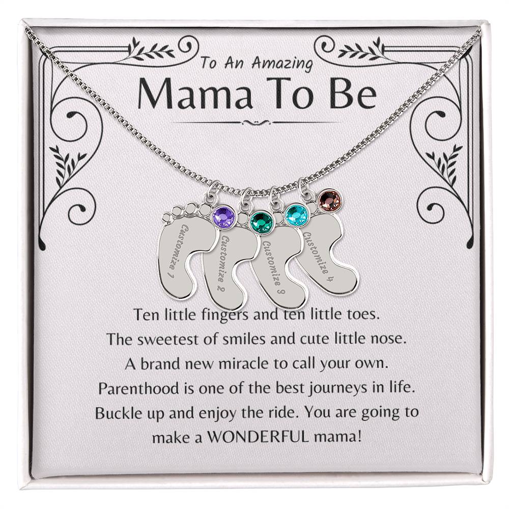 4 Baby Feet Necklace with Birthstone