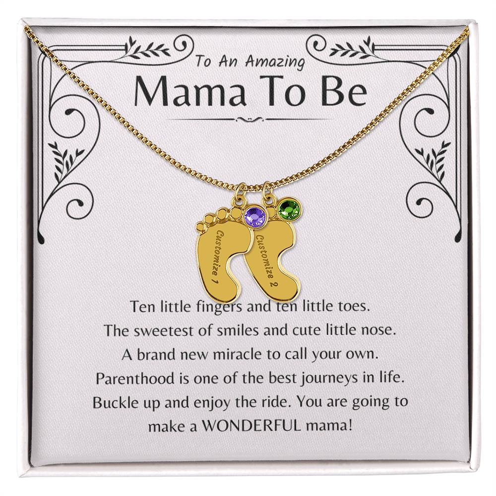 Baby Feet Necklace with Birthstone For New Moms - 2 Feets 18K Gold Finish