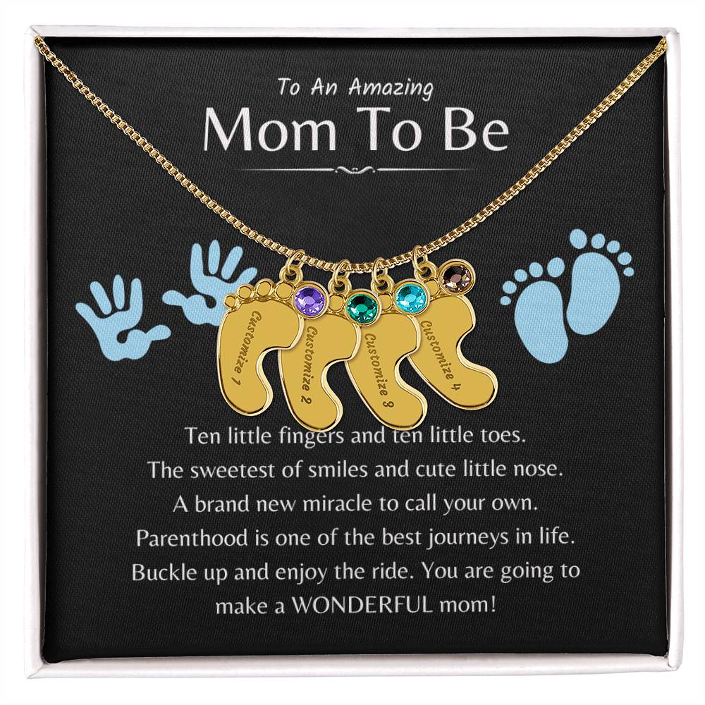 Pregnancy Baby Feet Necklace with Birthstone