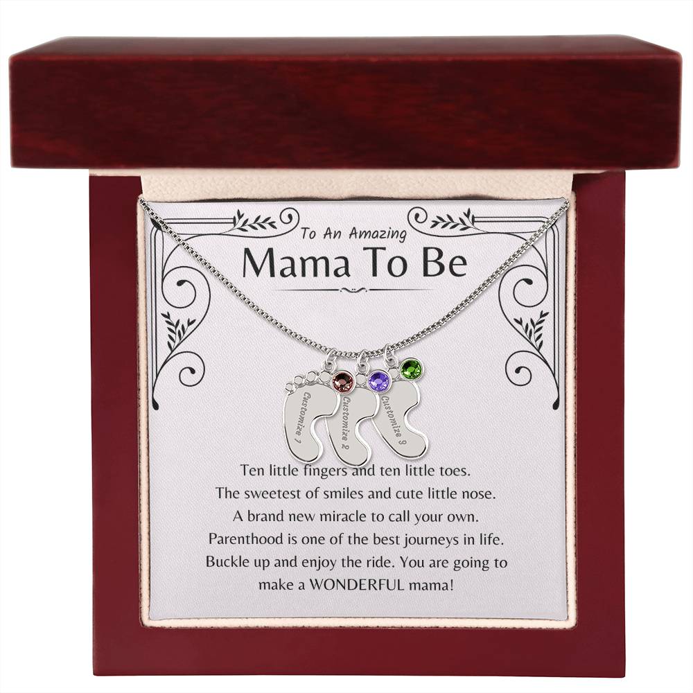 3 Baby Feet Necklace with Birthstone Luxury Box