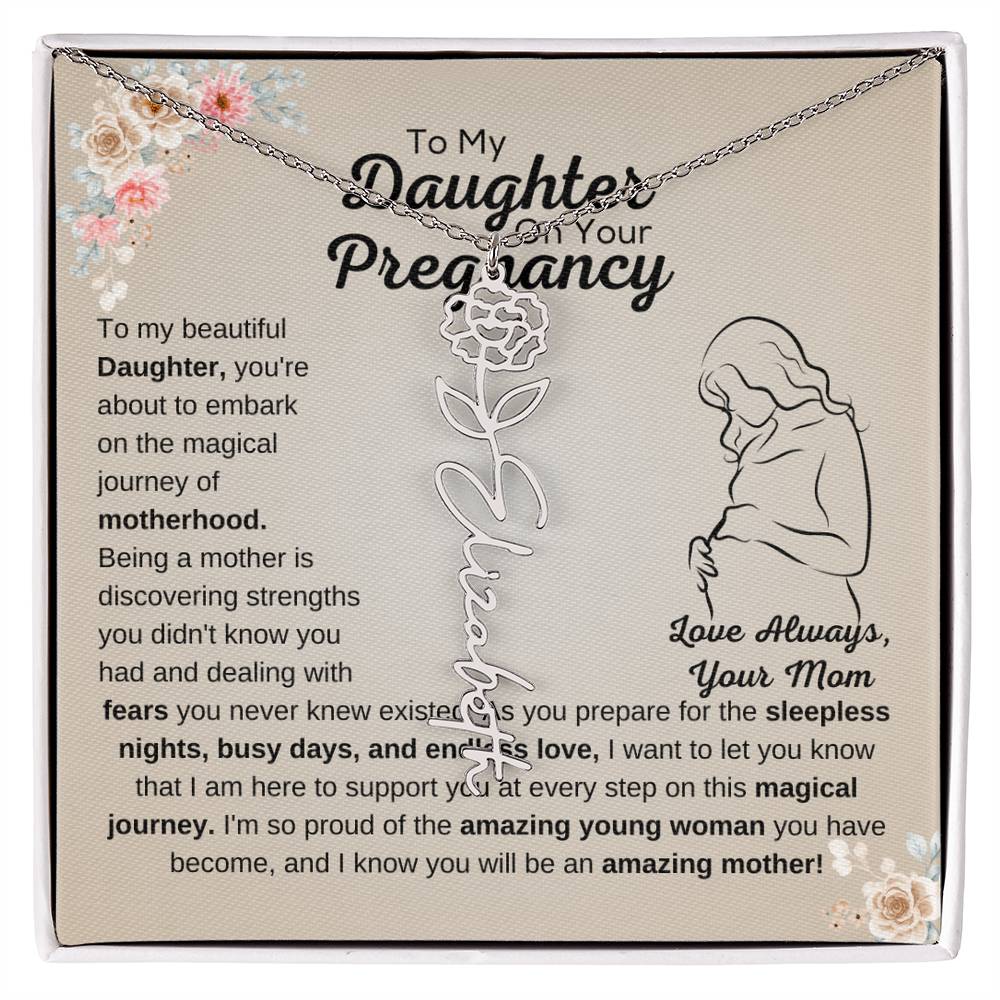 Beautiful Gift for Pregnant Daughter from Mother, Flower Name Necklace for Expecting Mom