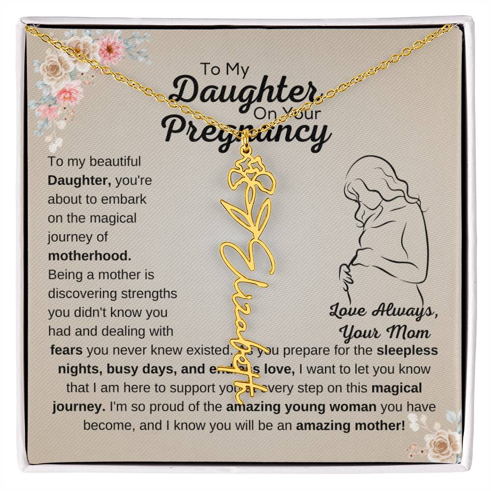 Beautiful Gift for Pregnant Daughter from Mother, Flower Name Necklace for Expecting Mom