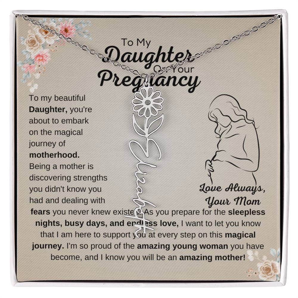 Beautiful Gift for Pregnant Daughter from Mother, Flower Name Necklace for Expecting Mom