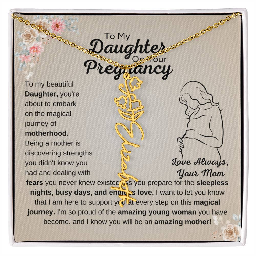 Beautiful Gift for Pregnant Daughter from Mother, Flower Name Necklace for Expecting Mom
