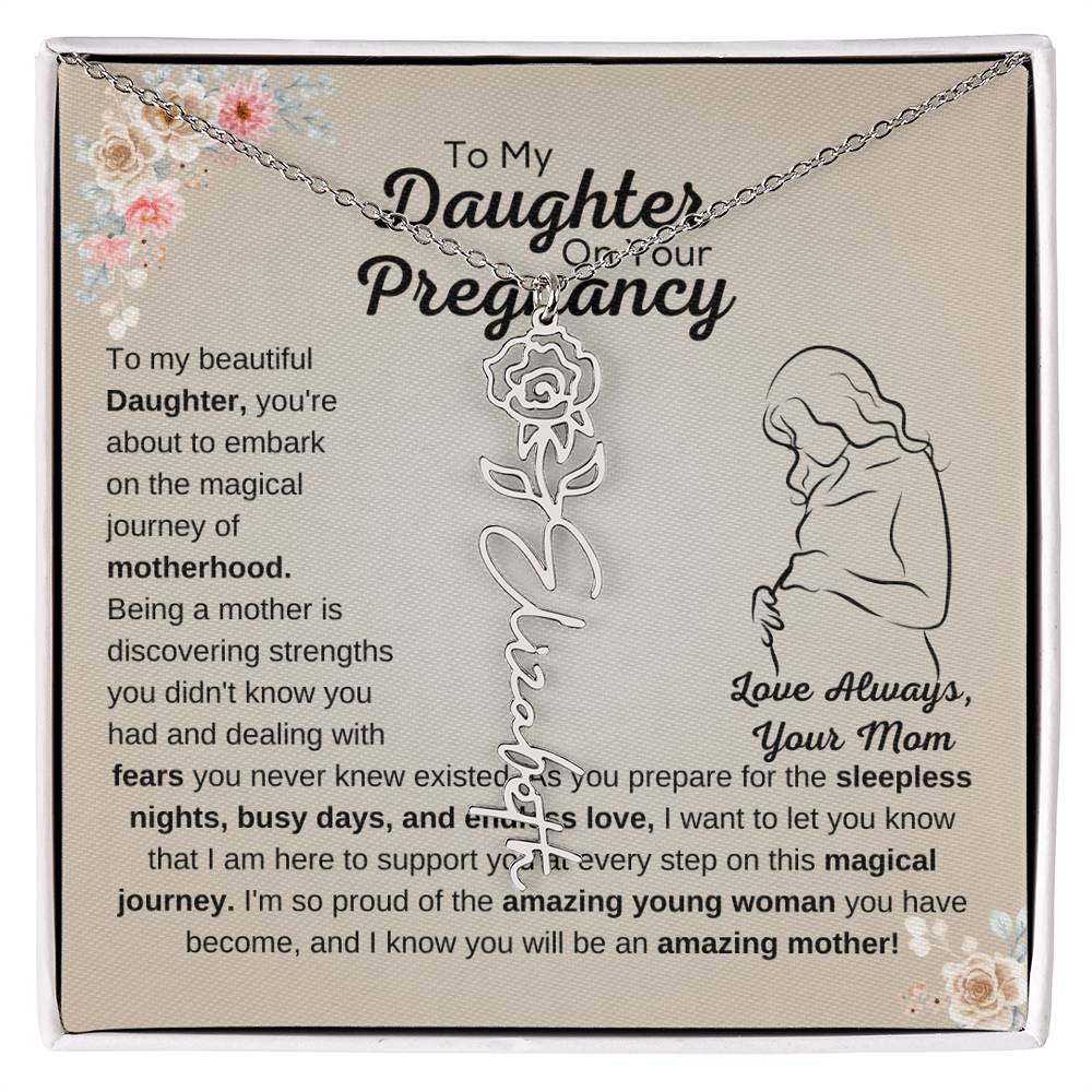 Beautiful Gift for Pregnant Daughter from Mother, Flower Name Necklace for Expecting Mom