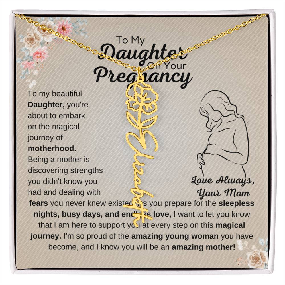 Beautiful Gift for Pregnant Daughter from Mother, Flower Name Necklace for Expecting Mom