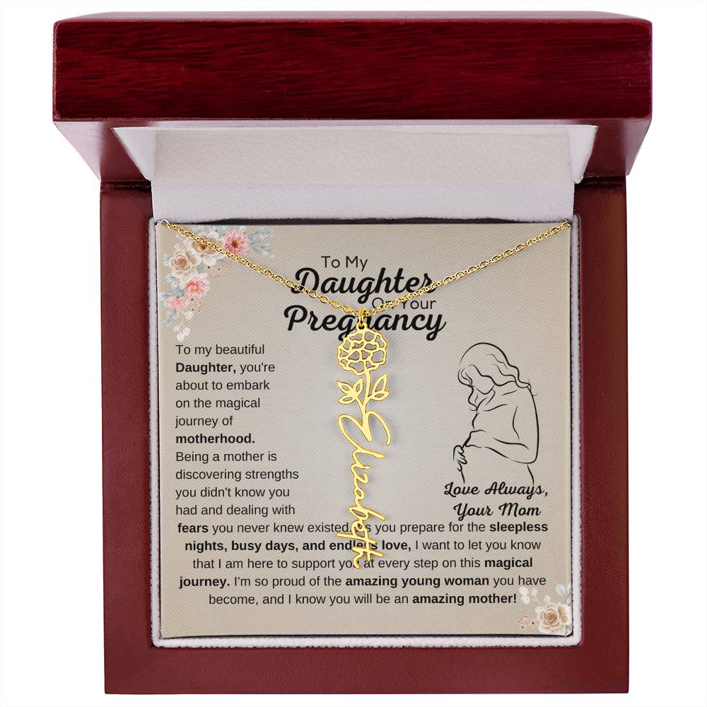 Flower Name Necklace for Expecting Mom - Luxury LED Box - October