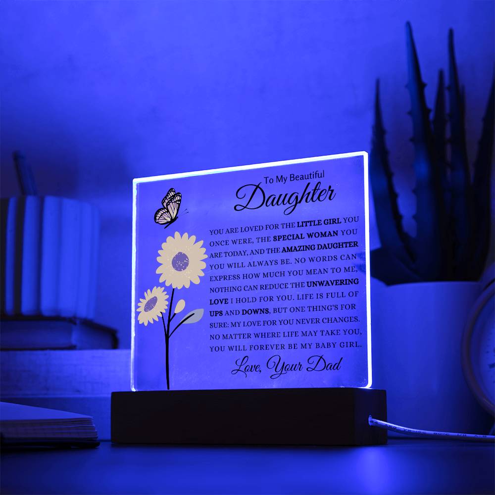 Present for Grown Up Daughter from Dad | Gift for Birthday, Christmas, Graduation, Mother's Day | Square Acrylic Plaque
