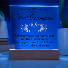 Printed Square Acrylic Plaque for First Communion, Religious Gift, Christian Keepsake for Boys & Girls