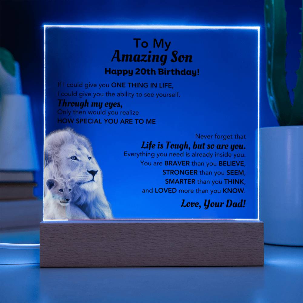 To My Amazing Son | Happy 20th Birthday Gift From Dad | Square Acrylic Plaque