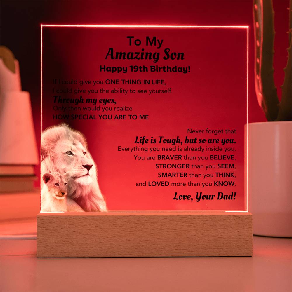 To My Amazing Son | Happy 19th Birthday Gift From Dad | Square Acrylic Plaque