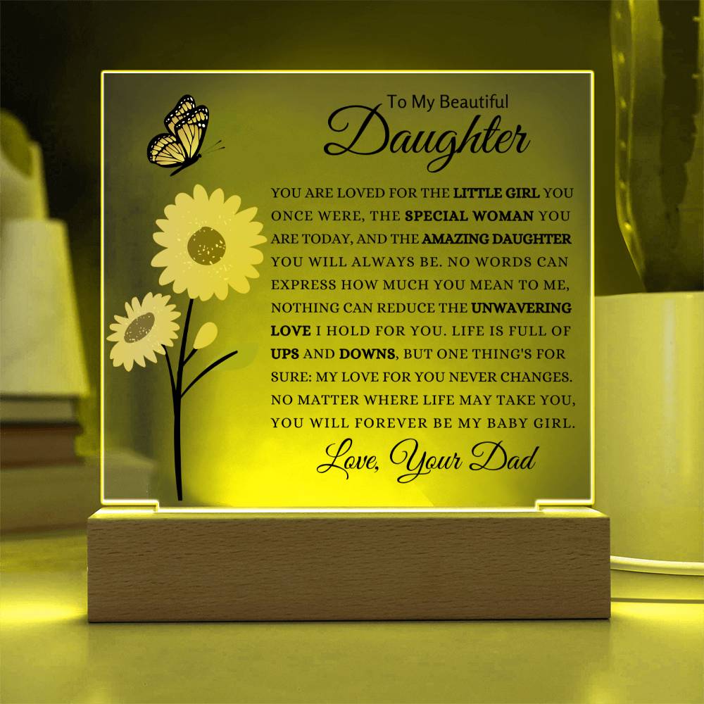 Present for Grown Up Daughter from Dad | Gift for Birthday, Christmas, Graduation, Mother's Day | Square Acrylic Plaque