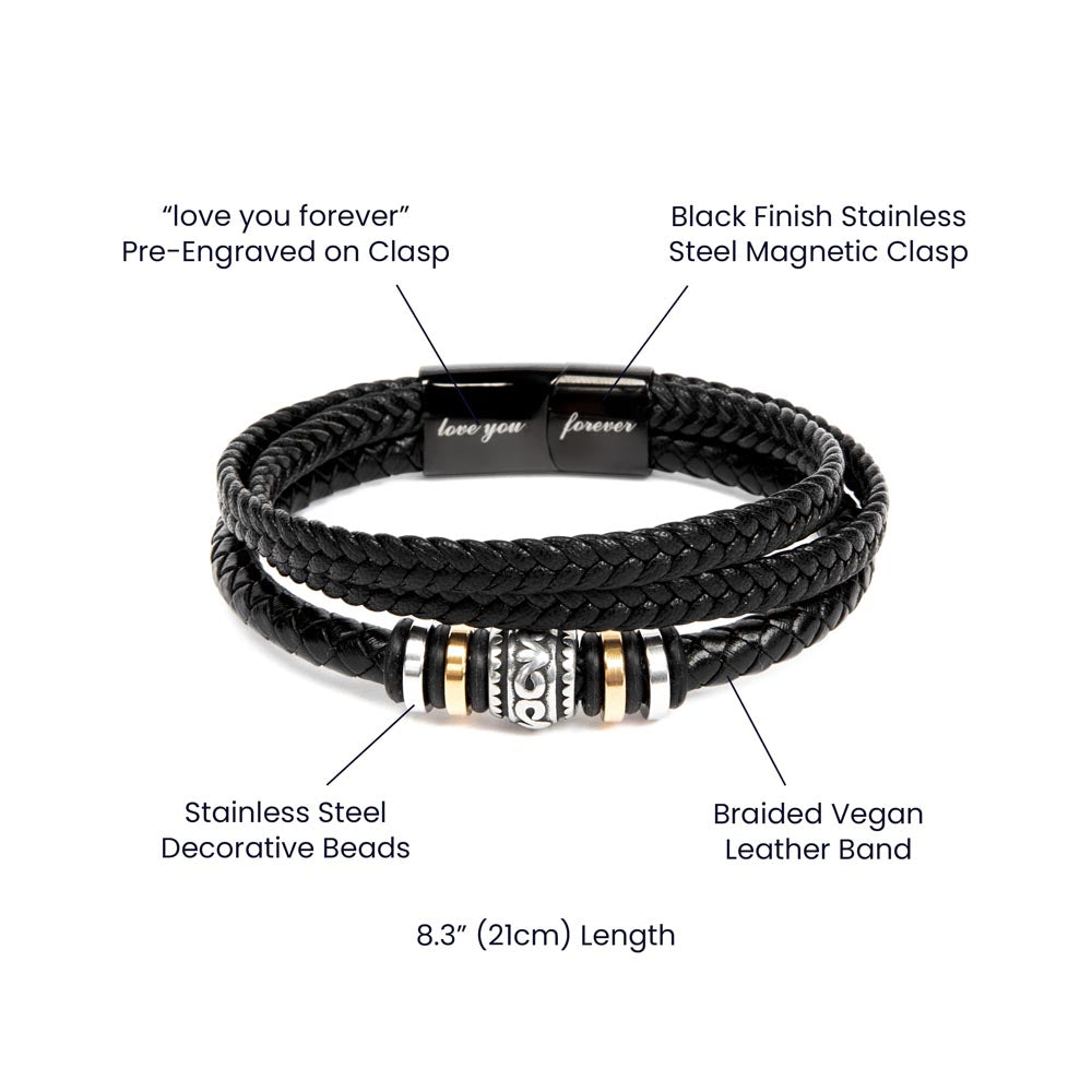 Eco-Friendly Vegan Leather Band Bracelet with Stainless Steel Beads