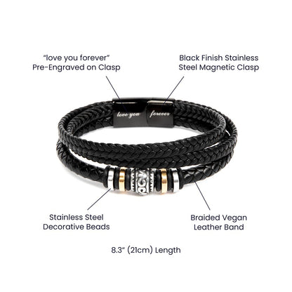 Eco-Friendly Vegan Leather Band Bracelet with Stainless Steel Beads