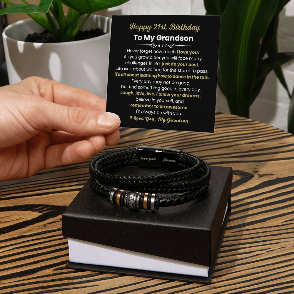 21st Birthday Gift for Grandson - Follow Your Dreams - Love You Forever Bracelet
