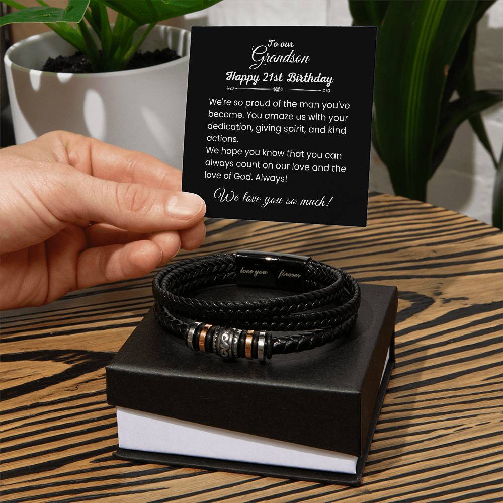 Grandson Gift for 21st Birthday from Grandparents, We Are So Proud of You - Love You Forever Bracelet