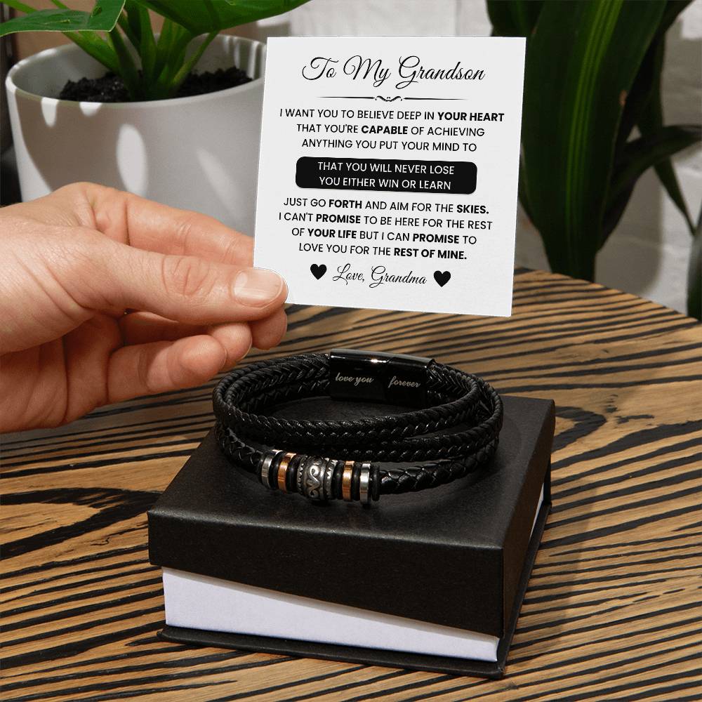 Vegan Leather Band Bracelet for Grandson