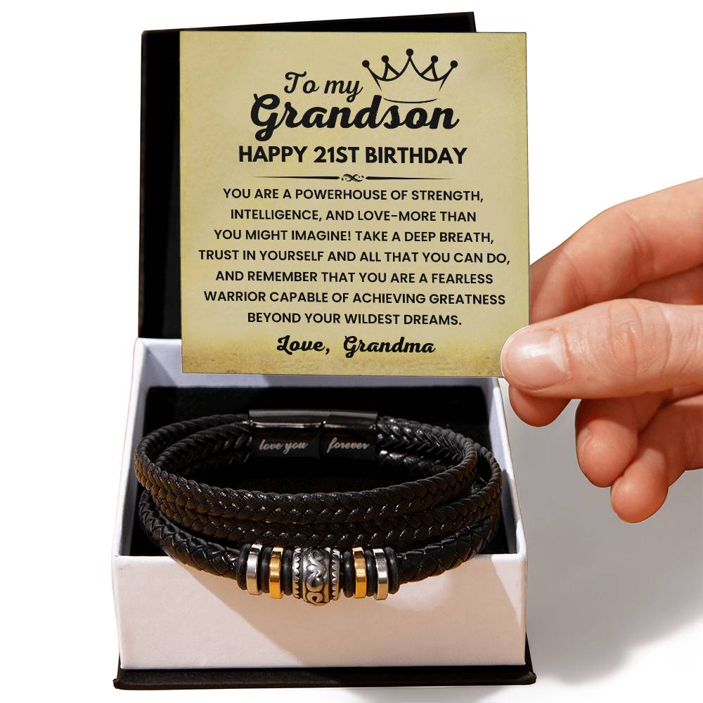 21st Birthday Gift for Grandson from Grandma | You Are A Fearless Warrior - Love You Forever Bracelet
