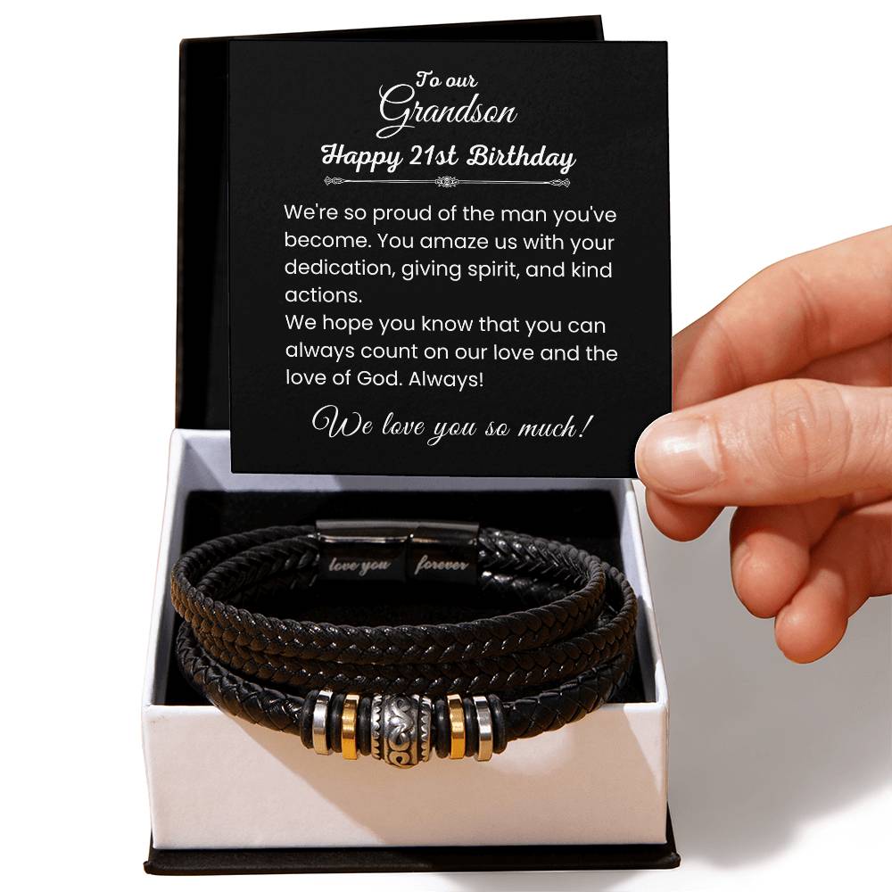 Grandson Gift for 21st Birthday from Grandparents, We Are So Proud of You - Love You Forever Bracelet