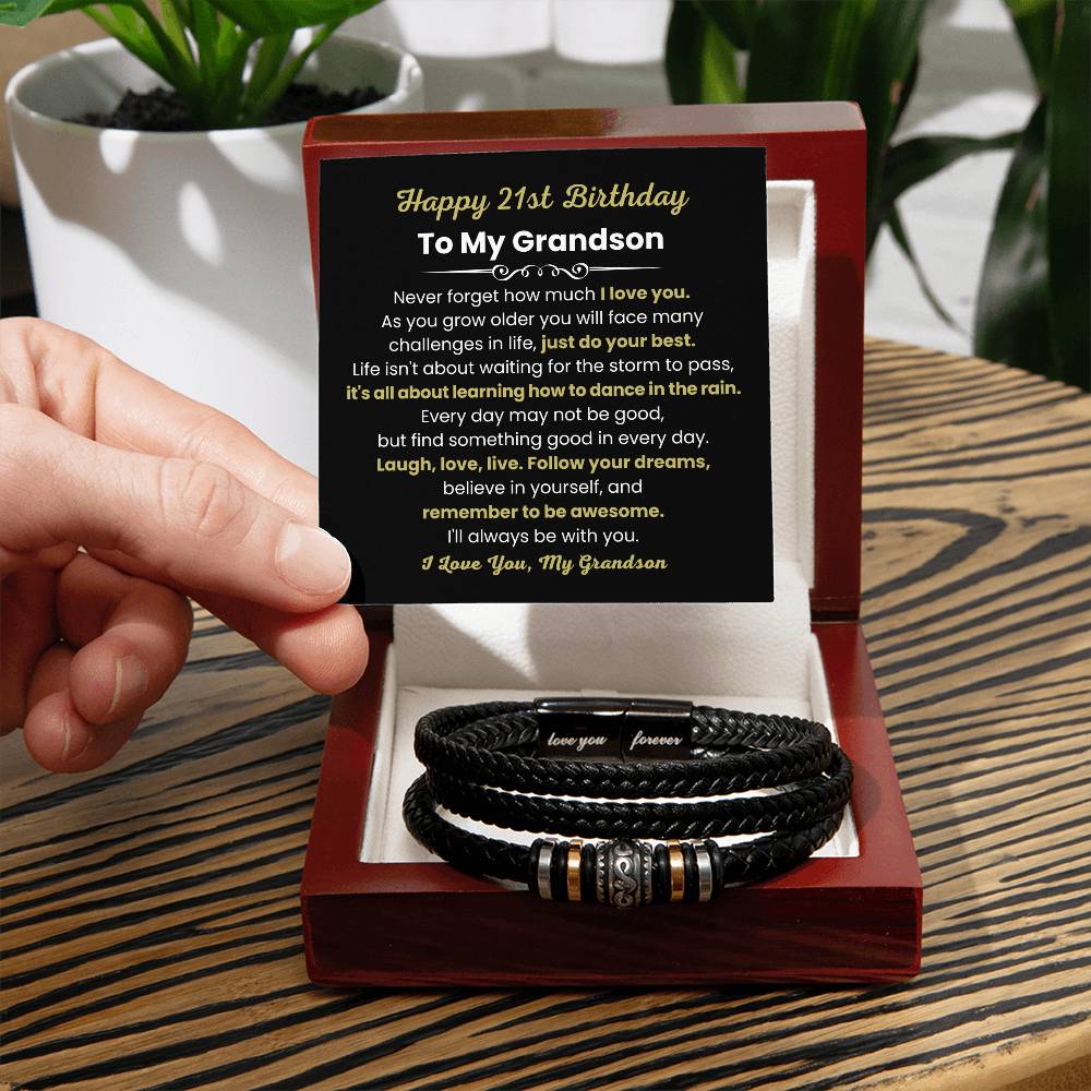 21st Birthday Gift for Grandson - Follow Your Dreams - Love You Forever Bracelet