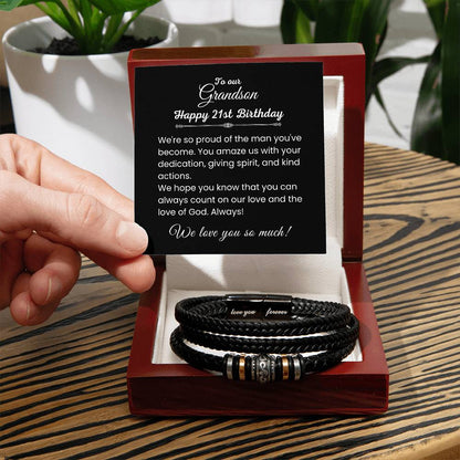 Love You Forever - Engraved Bracelet for Grandson’s Milestone Birthday