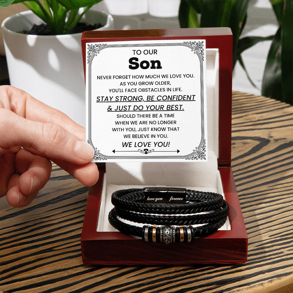 Stay Strong encouragement bracelet for son