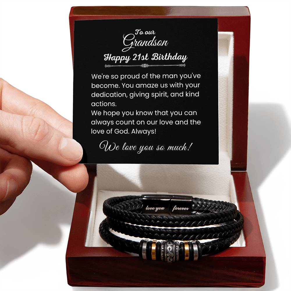 Grandson Gift for 21st Birthday from Grandparents, We Are So Proud of You - Love You Forever Bracelet
