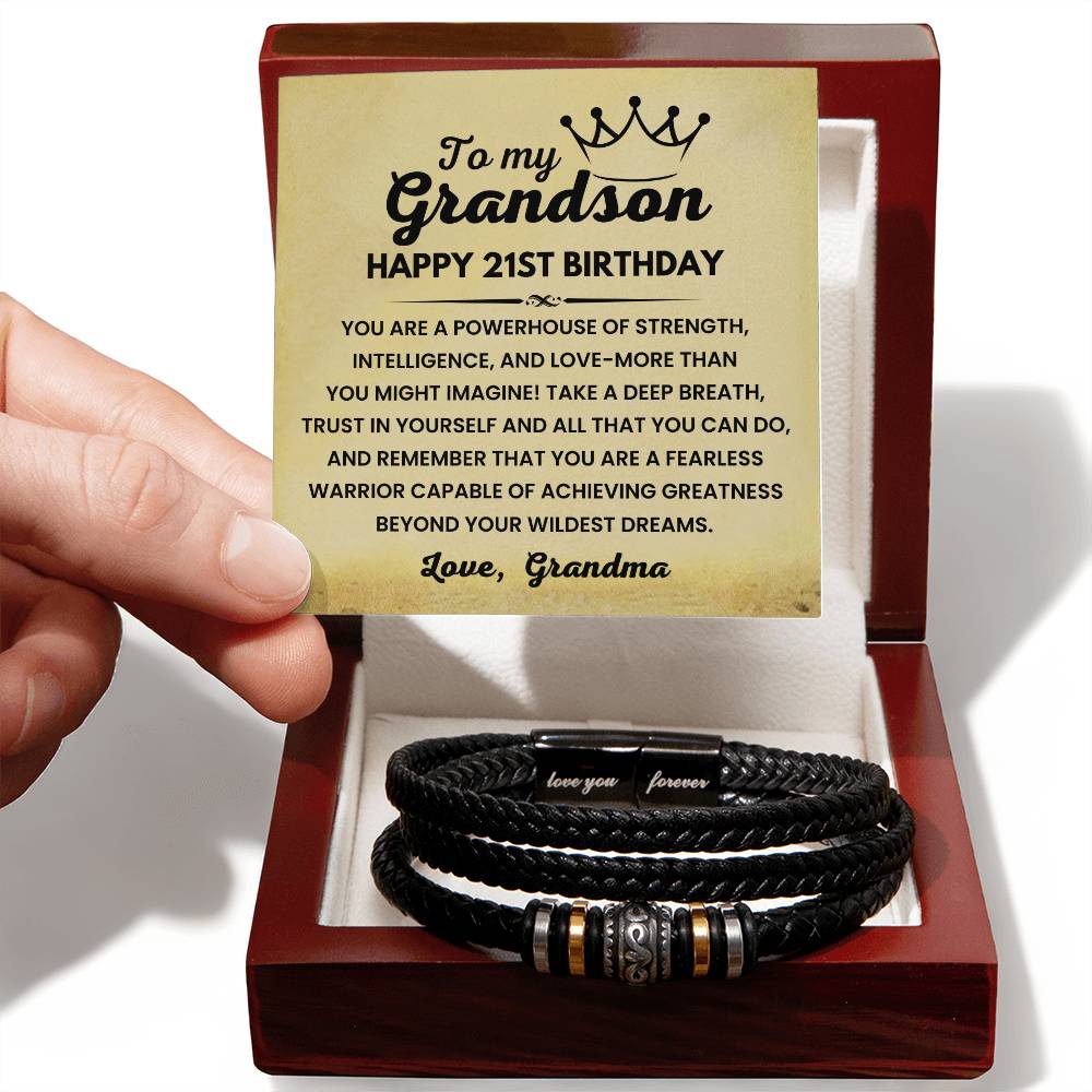 21st Birthday Gift for Grandson from Grandma | You Are A Fearless Warrior - Love You Forever Bracelet
