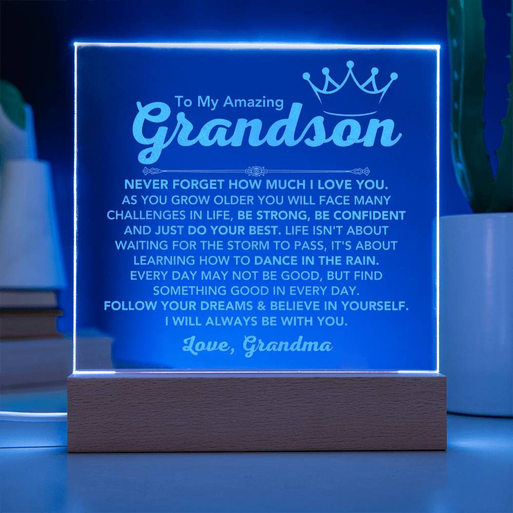 Amazing Present for Grandson from Grandmother | Engraved Acrylic Plaque for Christmas Easter and Birthday Gifts