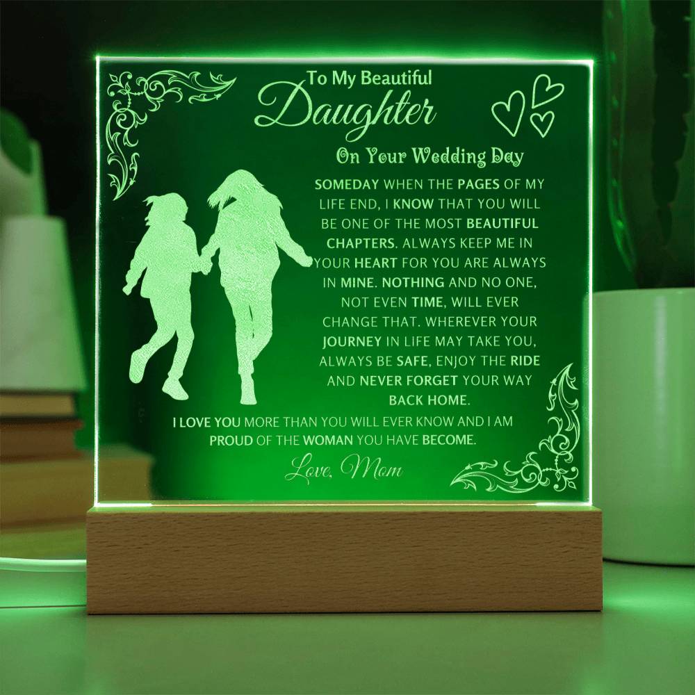 Beautiful Wedding Gift for Daughter from Mother, Engraved Acrylic Plaque for Bride To Be