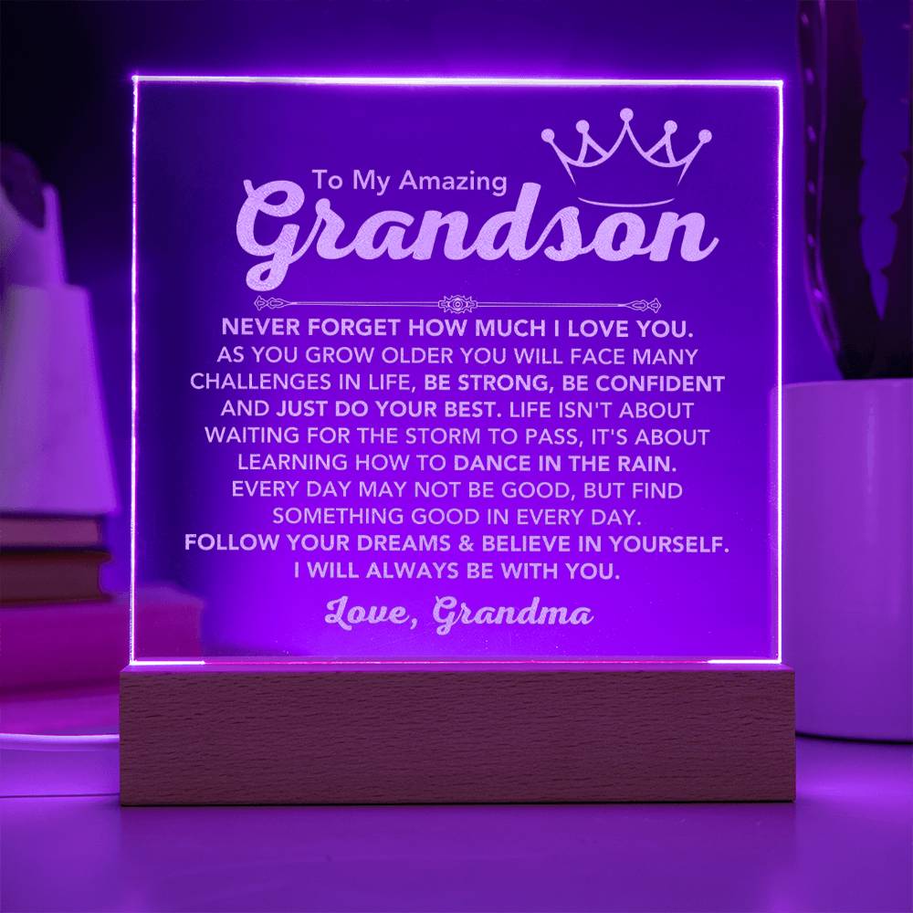 Amazing Present for Grandson from Grandmother | Engraved Acrylic Plaque for Christmas Easter and Birthday Gifts