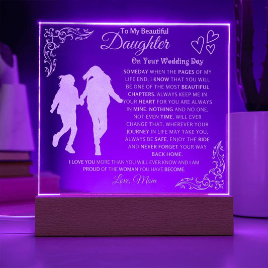 Beautiful Wedding Gift for Daughter from Mother | Engraved Acrylic Plaque for Bride To Be