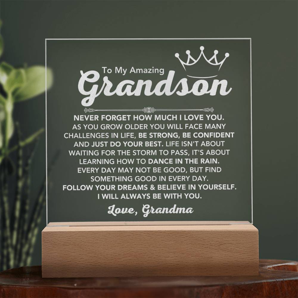 Amazing Present for Grandson from Grandmother | Engraved Acrylic Plaque for Christmas Easter and Birthday Gifts